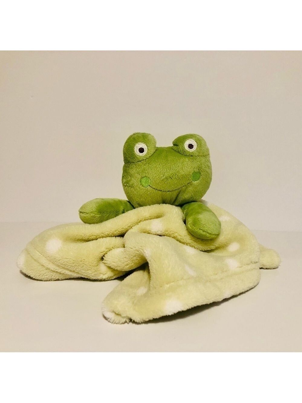 FROG Baby Lovey Green Polka Dot Soft Cuddle Toy Baby Plush Blanket